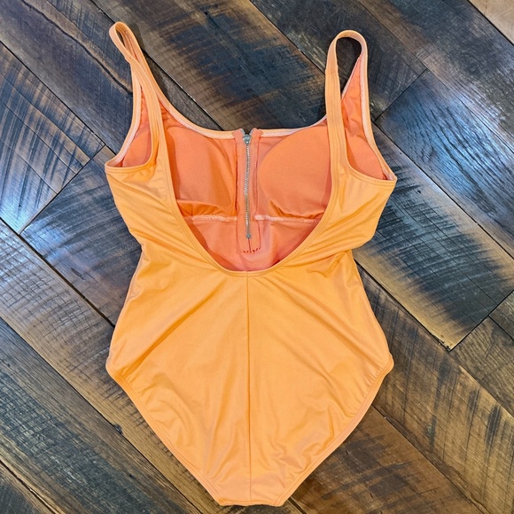 Michael Kors High Neck Zip Back One Piece Swimsuit Women’s 14 Orange MK Logo Zip - Picture 4 of 10